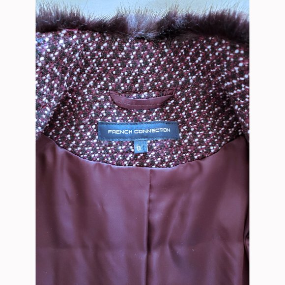 French Connection Wool Jacket, Genuine Fur Trim - Picture 7 of 8